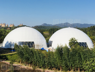 惠州两个35米活动球形篷房帐篷搭建全过程